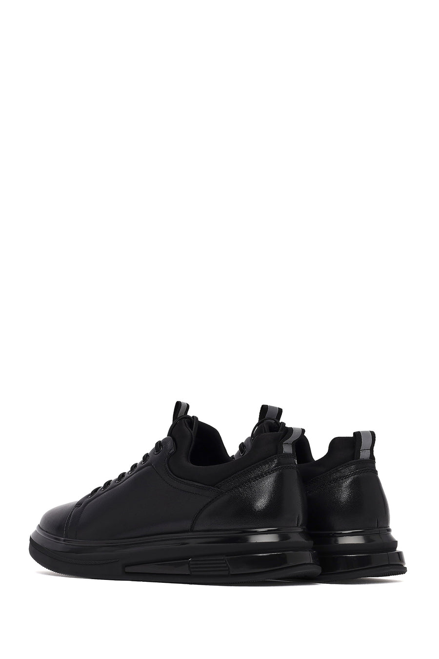 Erkek Siyah Bağcıklı Deri Sneaker