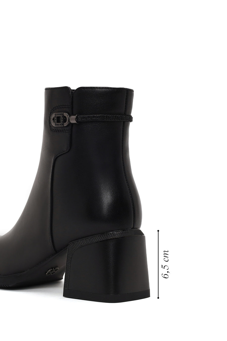 Woman Black Zip Closure Thick-Heeled Leather Boots