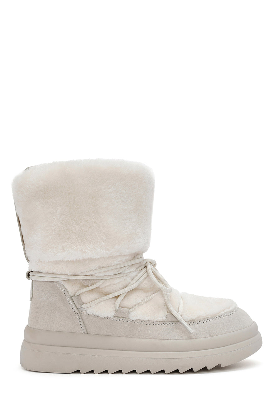Women's White Fur Detailed Leather Boots 24WFD405414 | Derimod