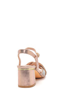 Women's Pink Gold Stone Thick Heeled Sandals | Derimod