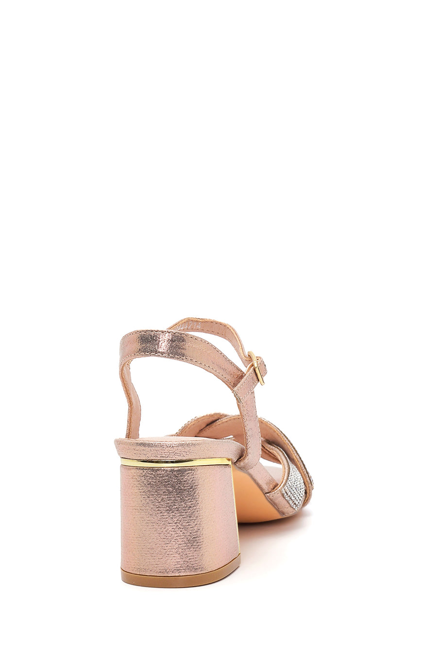 Women's Pink Gold Stone Thick Heeled Sandals