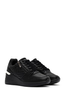 Women's Black Lace-Up Wedge Heel Leather Sneakers | Derimod