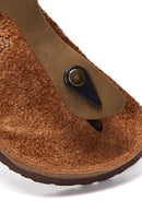 Women's Khaki Leather Flip Flops | Derimod