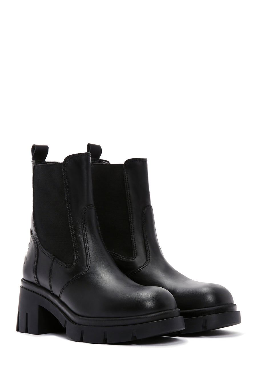 Women's Black Leather Heeled Chelsea Boots