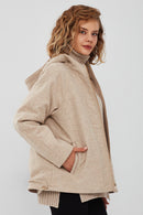 Roma Women's Beige Hooded Double-Sided Oversize Leather Jacket | Derimod