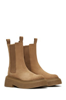 Women's Tan Suede Leather Chelsea Boots | Derimod
