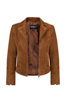 Lara Woman Camel Short Suede Leather Jacket | Derimod