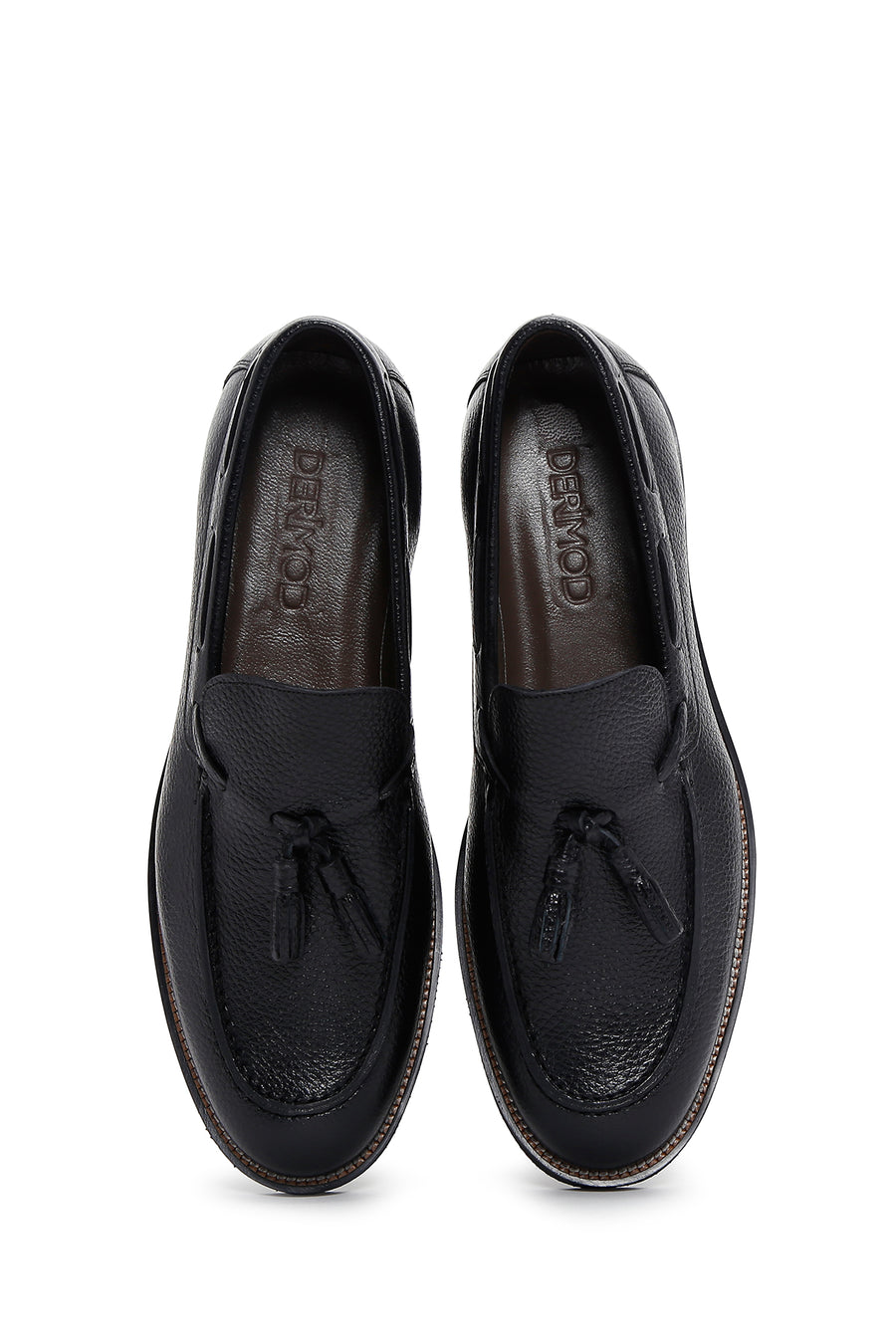 Men's Black Leather Tasseled Casual Loafer