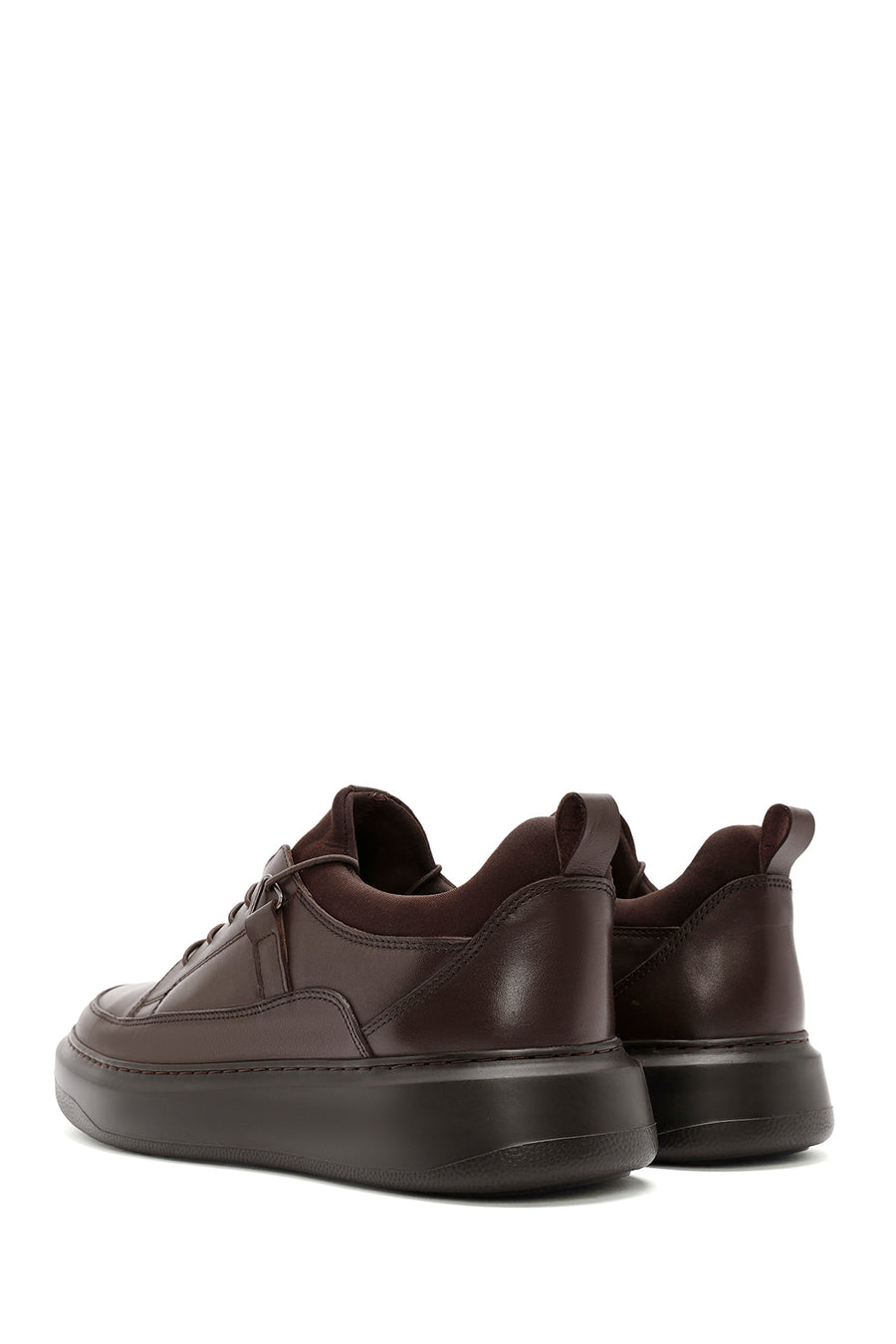 Erkek Kahverengi Bağcıklı Deri Sneaker