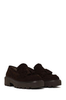 Woman Brown Thick-Soled Tassel Suede Loafer | Derimod