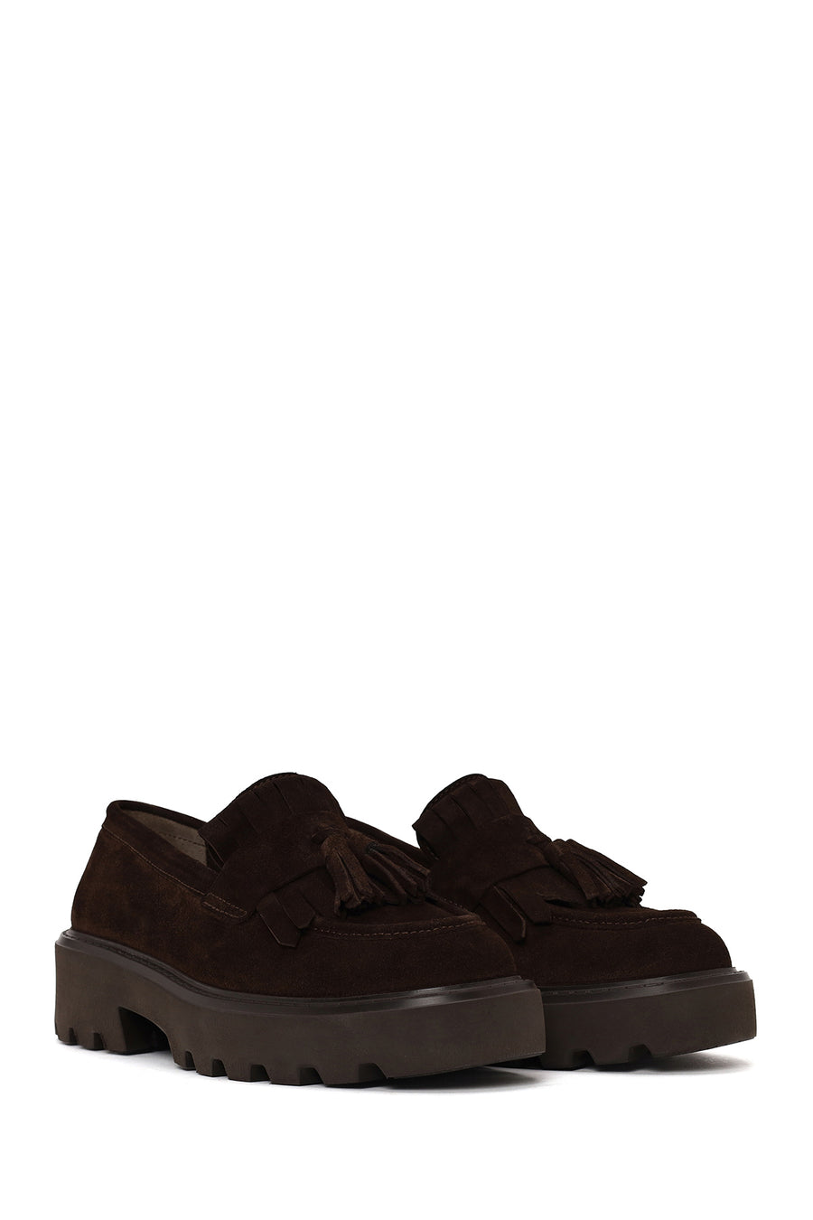 Woman Brown Thick-Soled Tassel Suede Loafer
