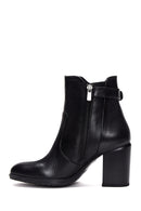 Women's Black Leather Buckle Heeled Boots | Derimod