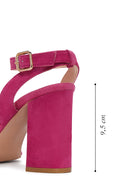 Women's Pink Suede Leather Thick Heeled Sandals | Derimod