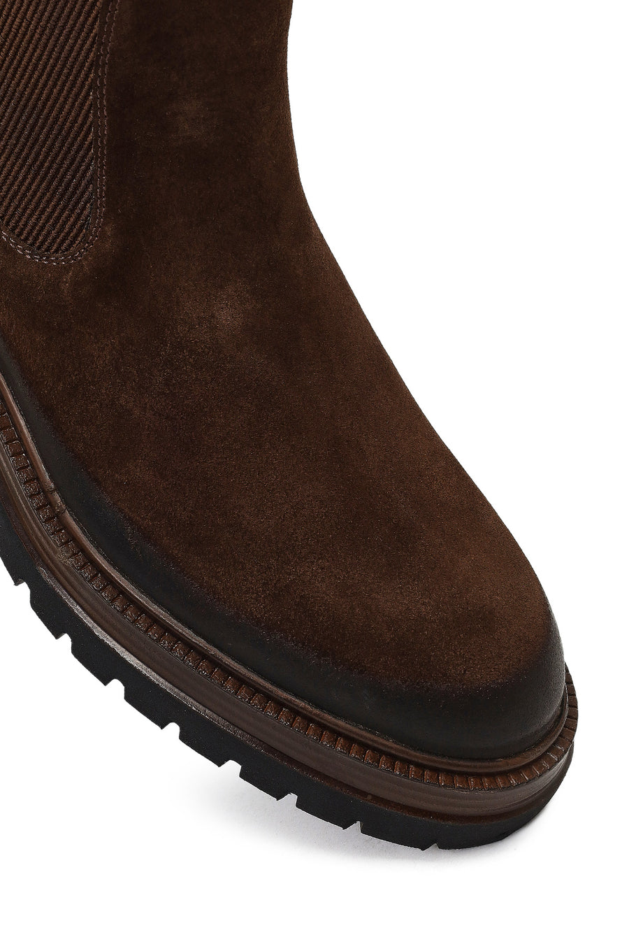 Erkek Kahverengi Kalın Tabanlı Süet Deri Chelsea Bot