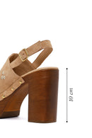 Woman Beige Ankle-Buckle Platform High Chunky High-Heel Suede Sandal | Derimod