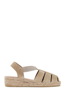 Women's Beige Suede Leather Espadrille Sandals | Derimod