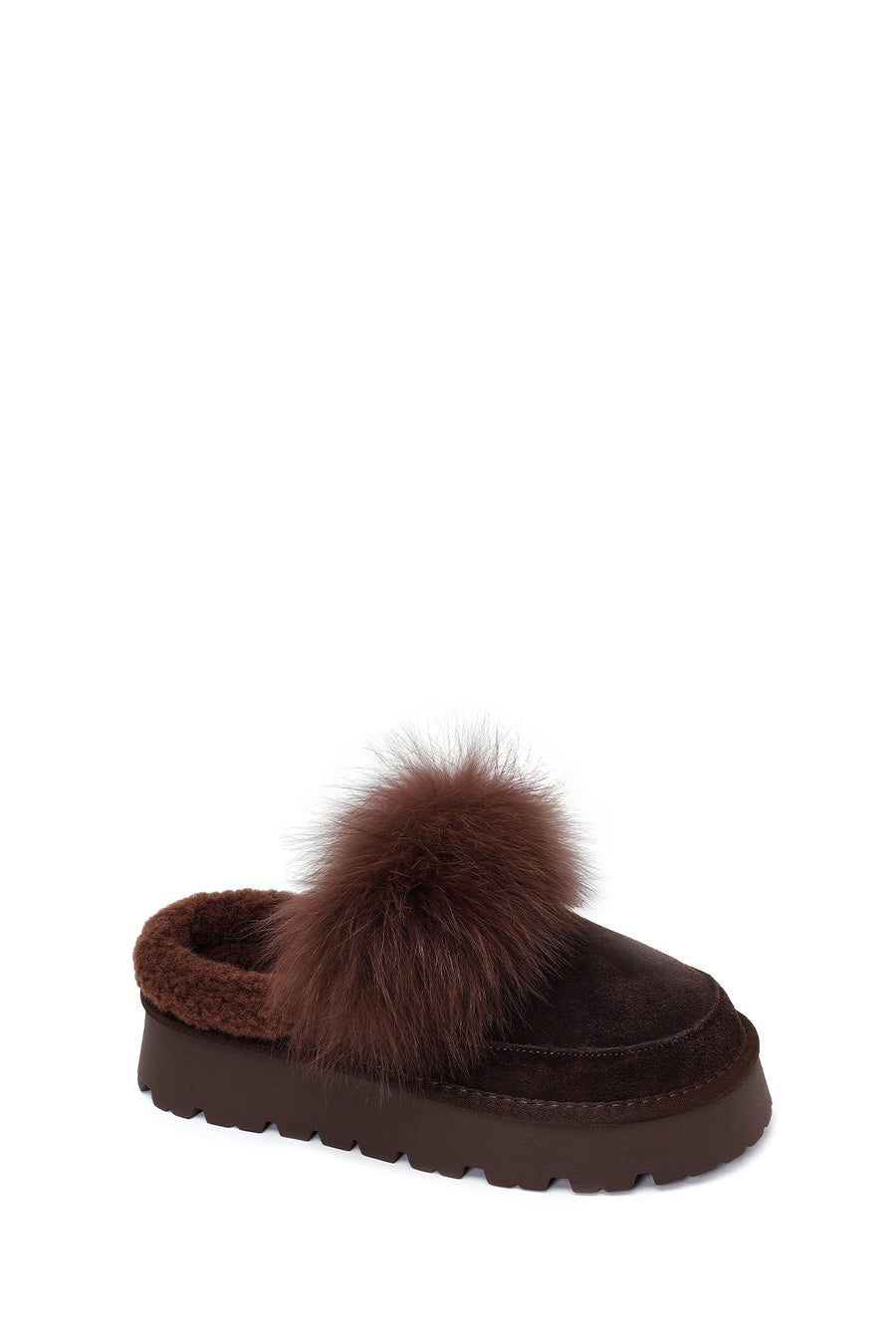 Woman Brown Thick-Soled Plush Suede Teddy Slipper