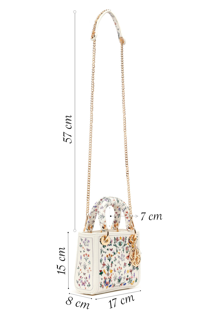 Woman Multicolored Patterned Mini Evening Bag with Long Chain Strap