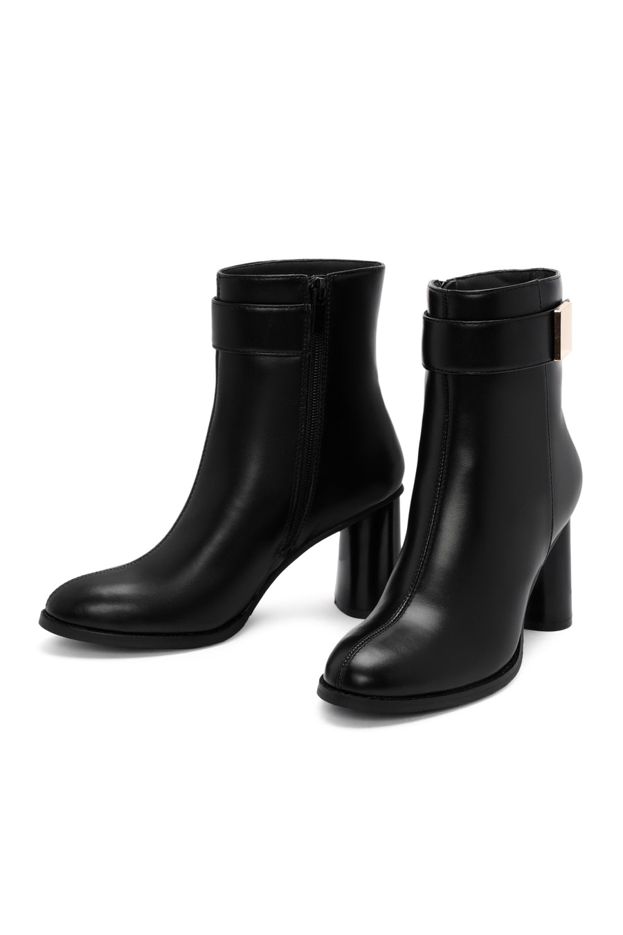 Women's Black Accessory Detailed Zippered Thick Heeled Boots