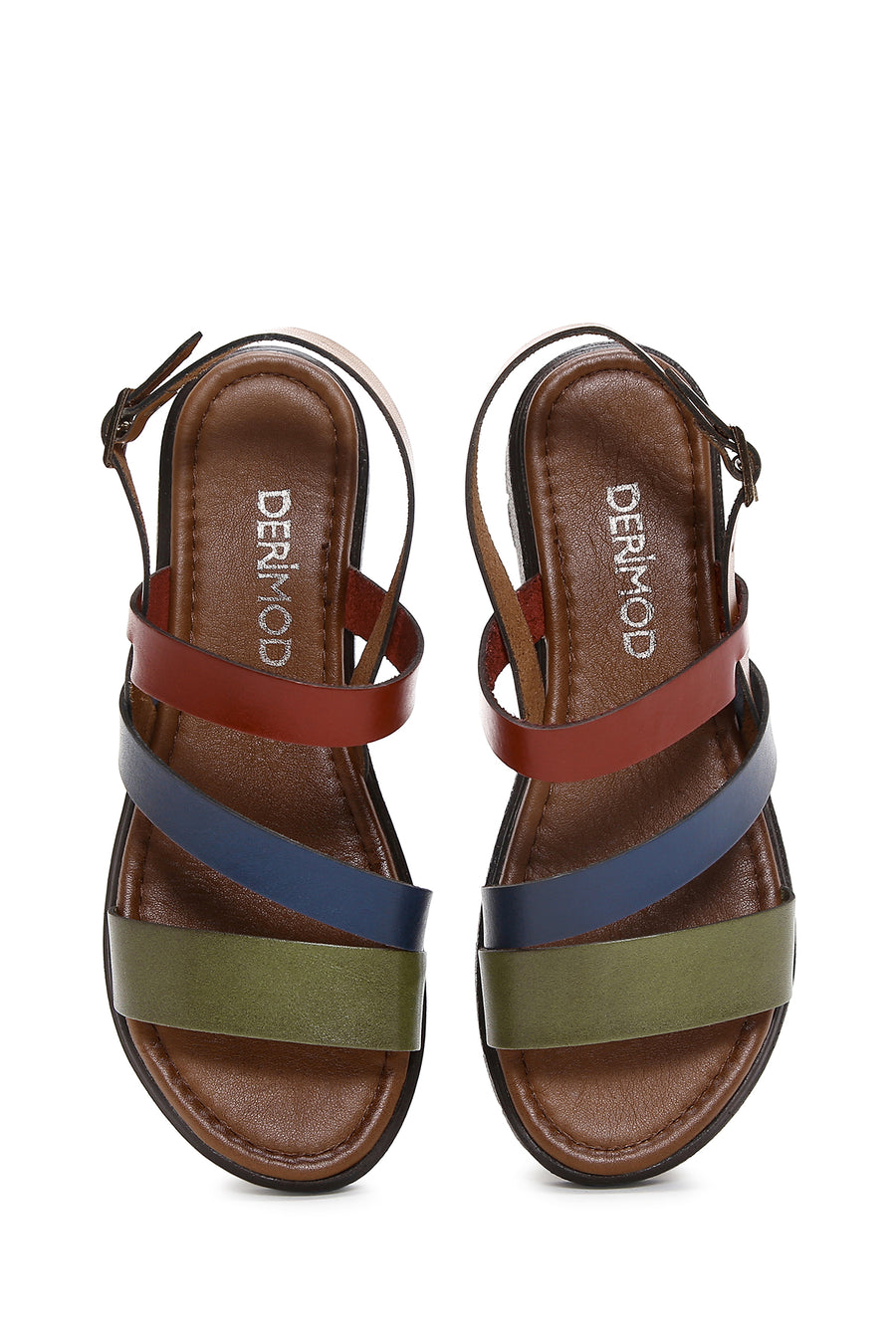 Kadın Çok Renkli Kalın Tabanlı Deri Bodrum Sandalet