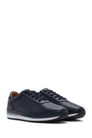 Erkek Lacivert Bağcıklı Deri Casual Sneaker | Derimod