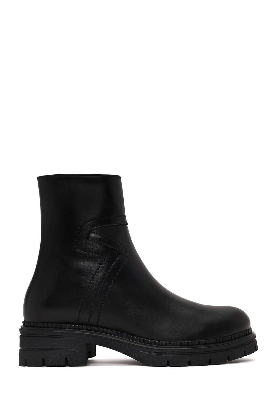 Woman Black Zip Closure Thick-Soled Leather Boots WF190022DV | Derimod