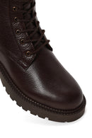 Woman Brown Zip Closure Thick-Soled Leather Combat Boots | Derimod