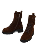 Women's Brown Zippered Thick-Soled Suede Leather Combat Boot | Derimod