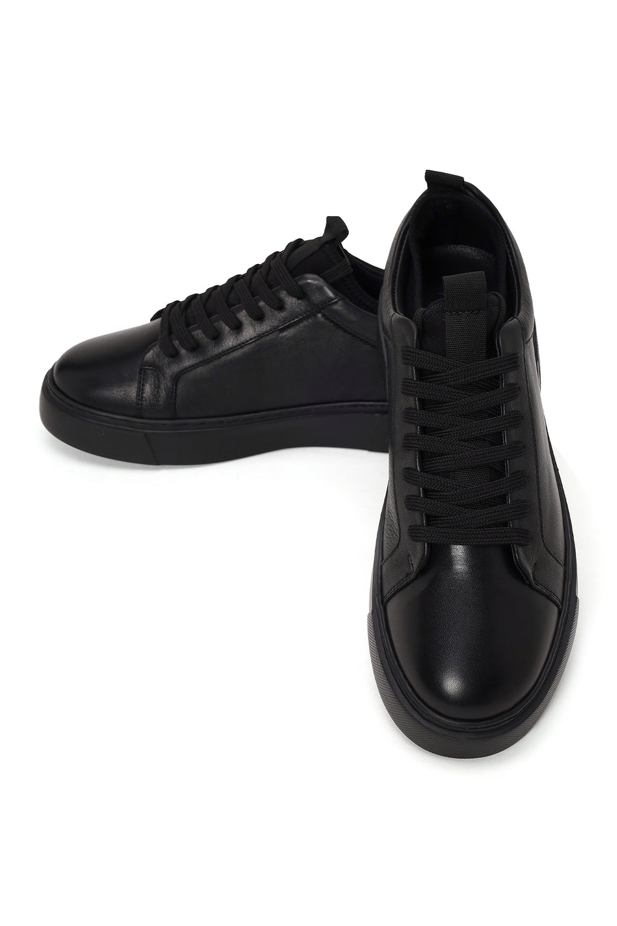 Erkek Siyah Bağcıklı Deri Sneaker