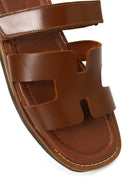 Woman Brown Strapped Leather Slipper | Derimod