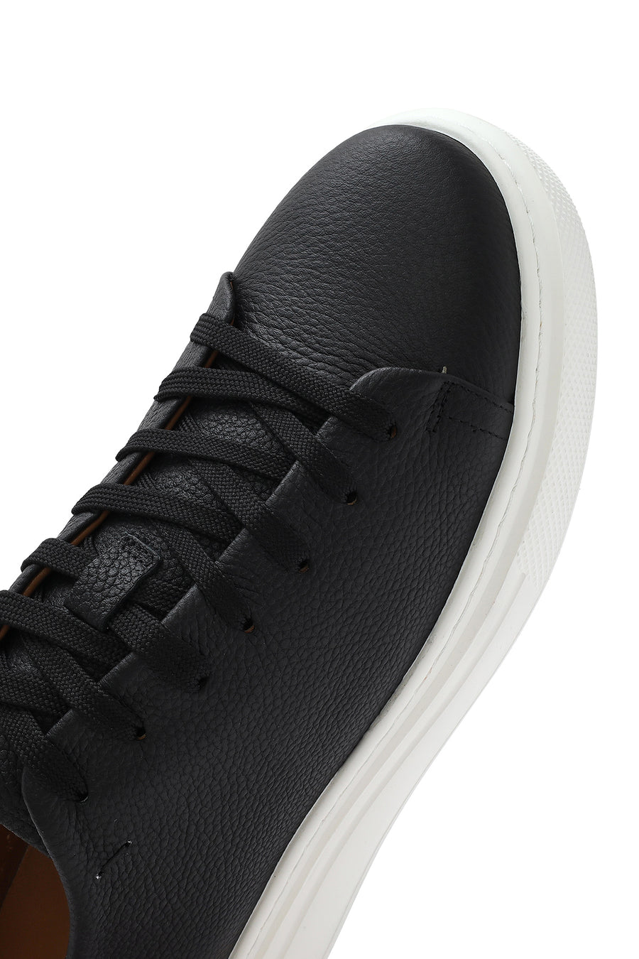 Erkek Siyah Bağcıklı Kalın Tabanlı Deri Sneaker