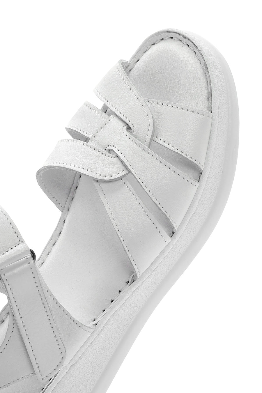 Women's White Ankle Strap Thick Soled Leather Comfort Sandals