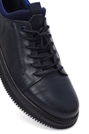 Erkek Lacivert Bağcıklı Deri Sneaker | Derimod