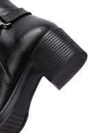 Woman Black Zip Closure Thick-Heeled Leather Boots | Derimod