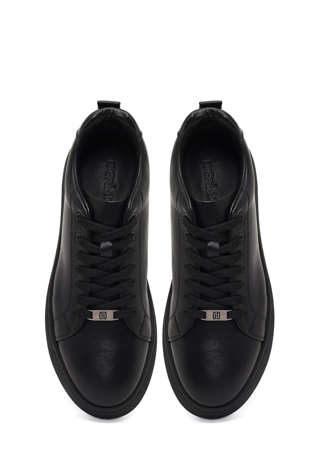 Erkek Siyah Bağcıklı Deri Sneaker