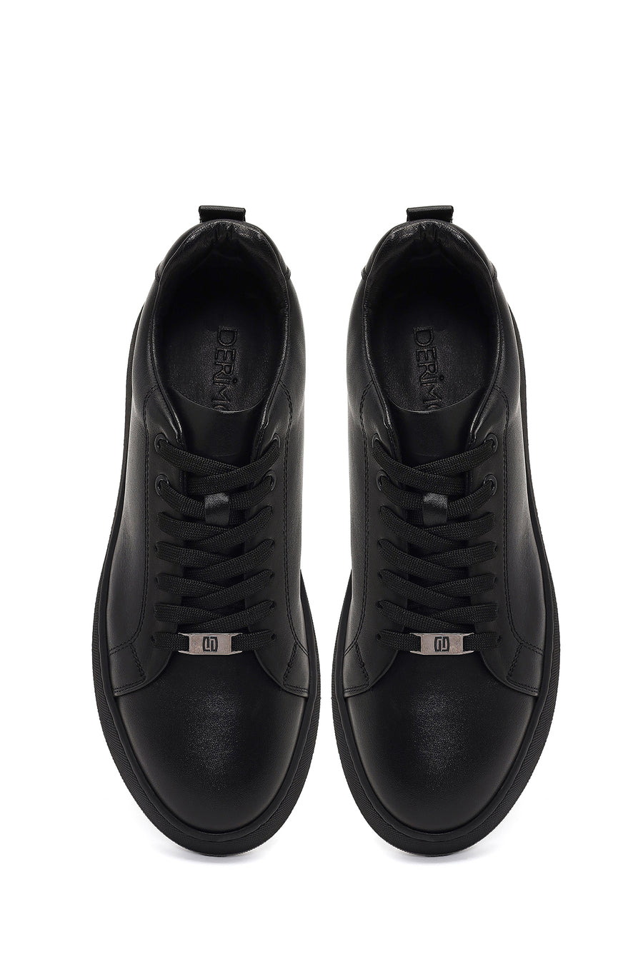 Erkek Siyah Bağcıklı Deri Sneaker