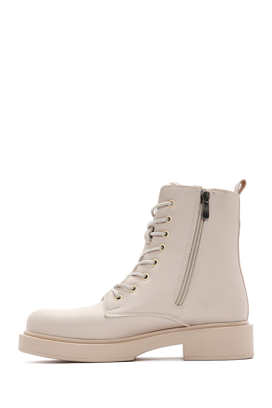 Women's Cream Zippered Boots