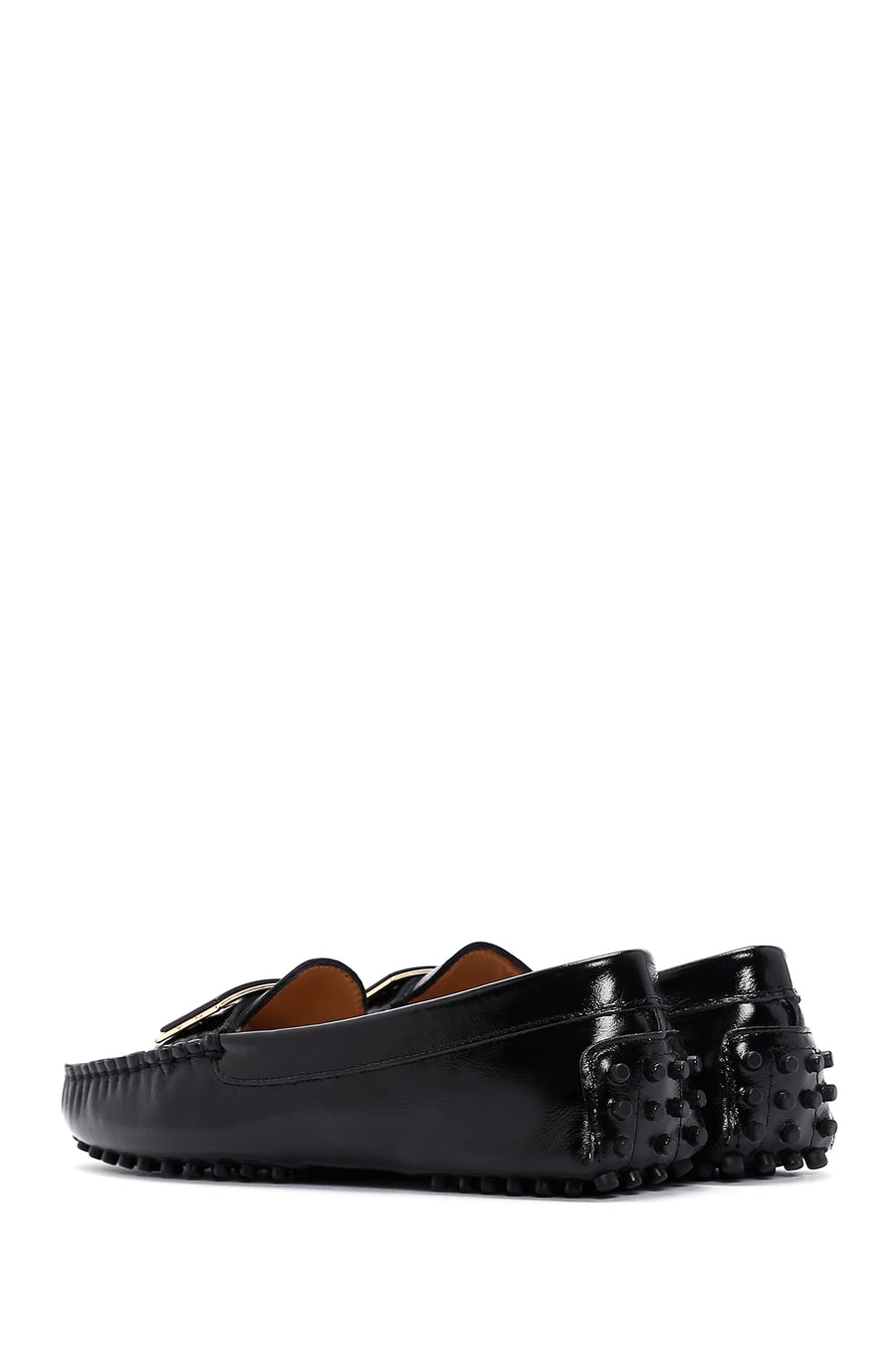 Women's Black Patent Leather Buckle Loafer