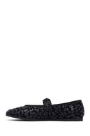 Woman Black Leopard Pattern Buckled Suede Leather Babet | Derimod