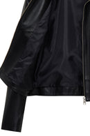 Dolores Women's Black Lapel Short Leather Jacket | Derimod