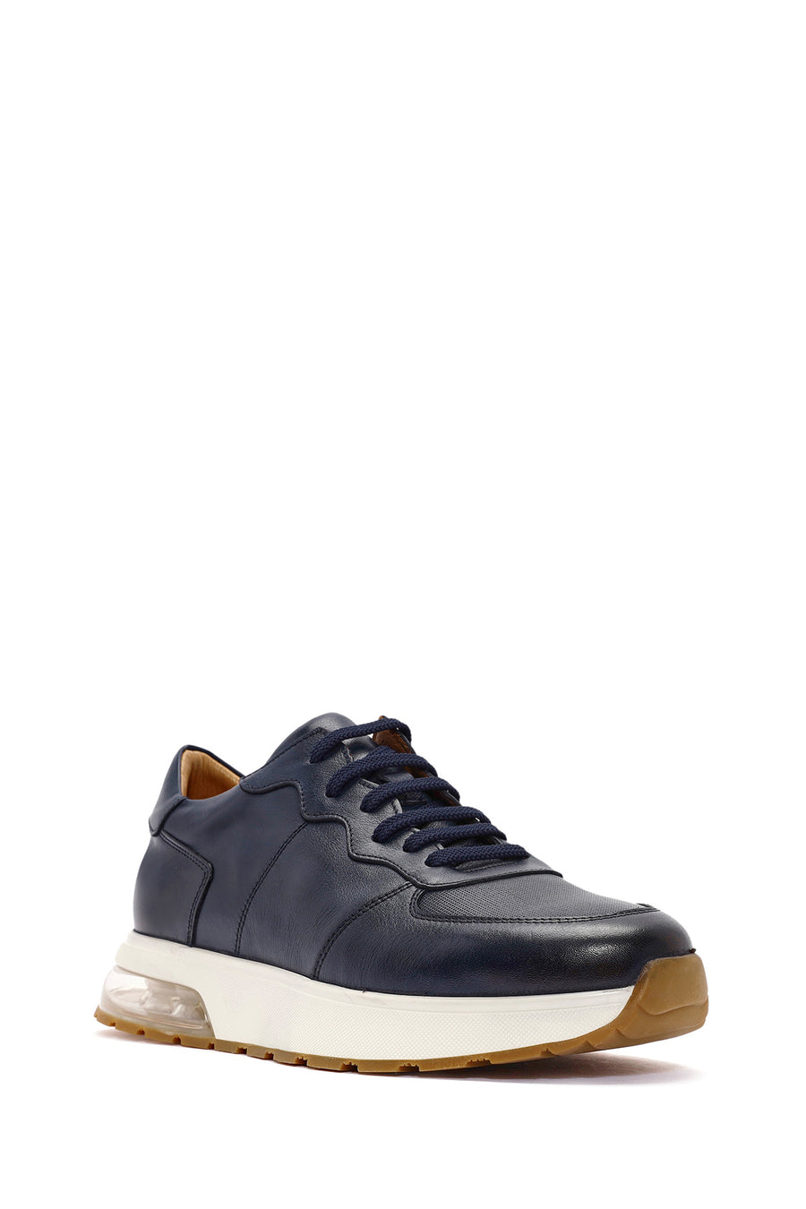 Erkek Lacivert Bağcıklı Deri Sneaker