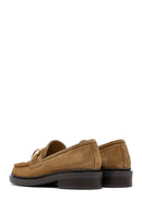Woman Tan Buckled Suede Leather Masculine Loafer | Derimod