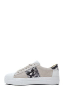 Women's Beige Leather Patterned Sneaker | Derimod