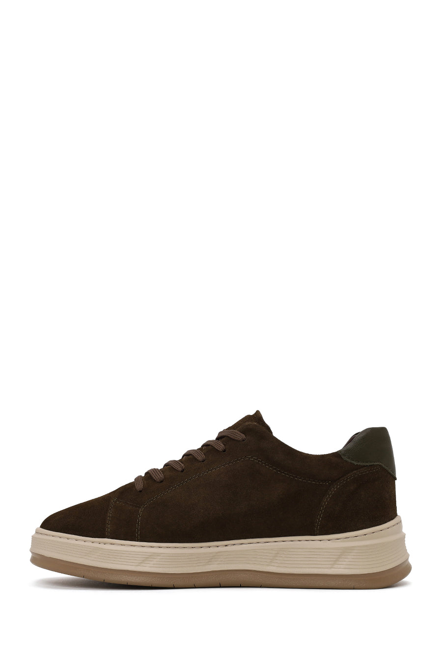 Male Khaki Lace-Up Thick-Soled Suede Leather Sneaker
