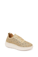 Woman Gold Lace-Up Thick-Soled Patterned Sneakers | Derimod