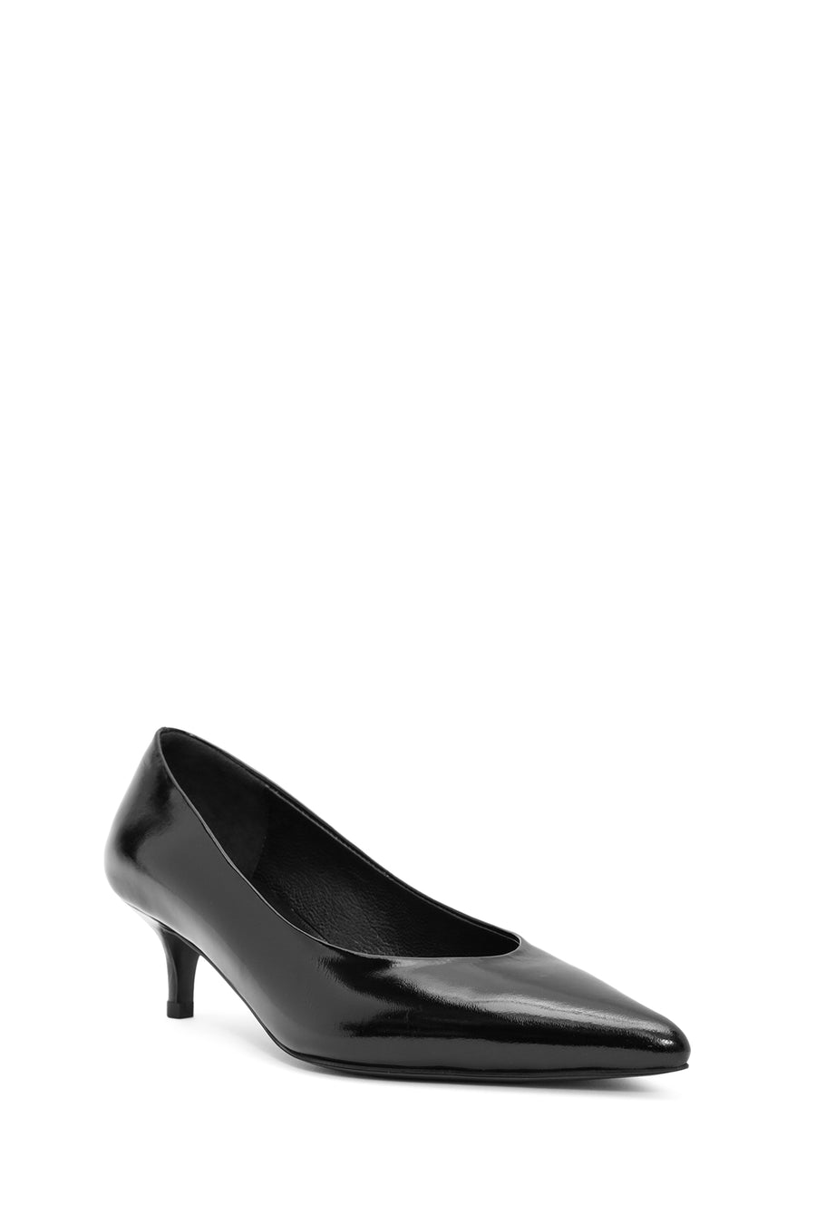 Women's Black Low Thin Heel Patent Leather Shoes