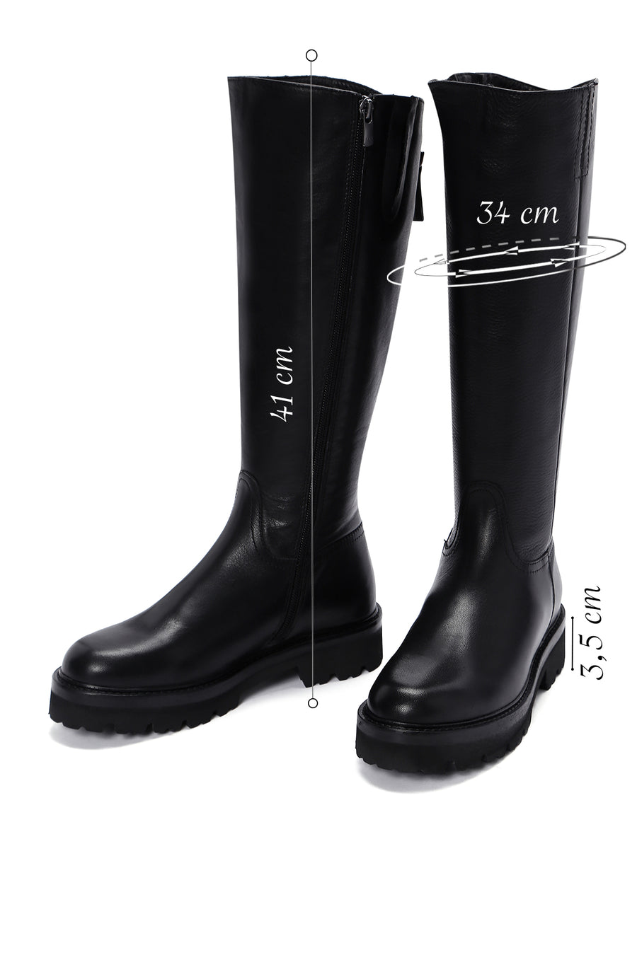 Woman Black Zip Closure Thick-Soled Leather Boot