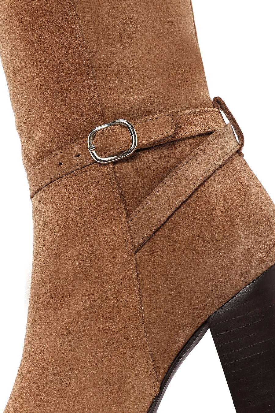 Women's Tan Suede Leather Heeled Boots