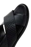 Men's Black Knitted Patterned Leather Slippers | Derimod