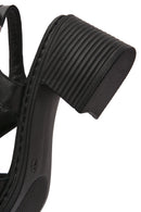 Women's Black Ankle Strap Thick Heeled Leather Sandals | Derimod